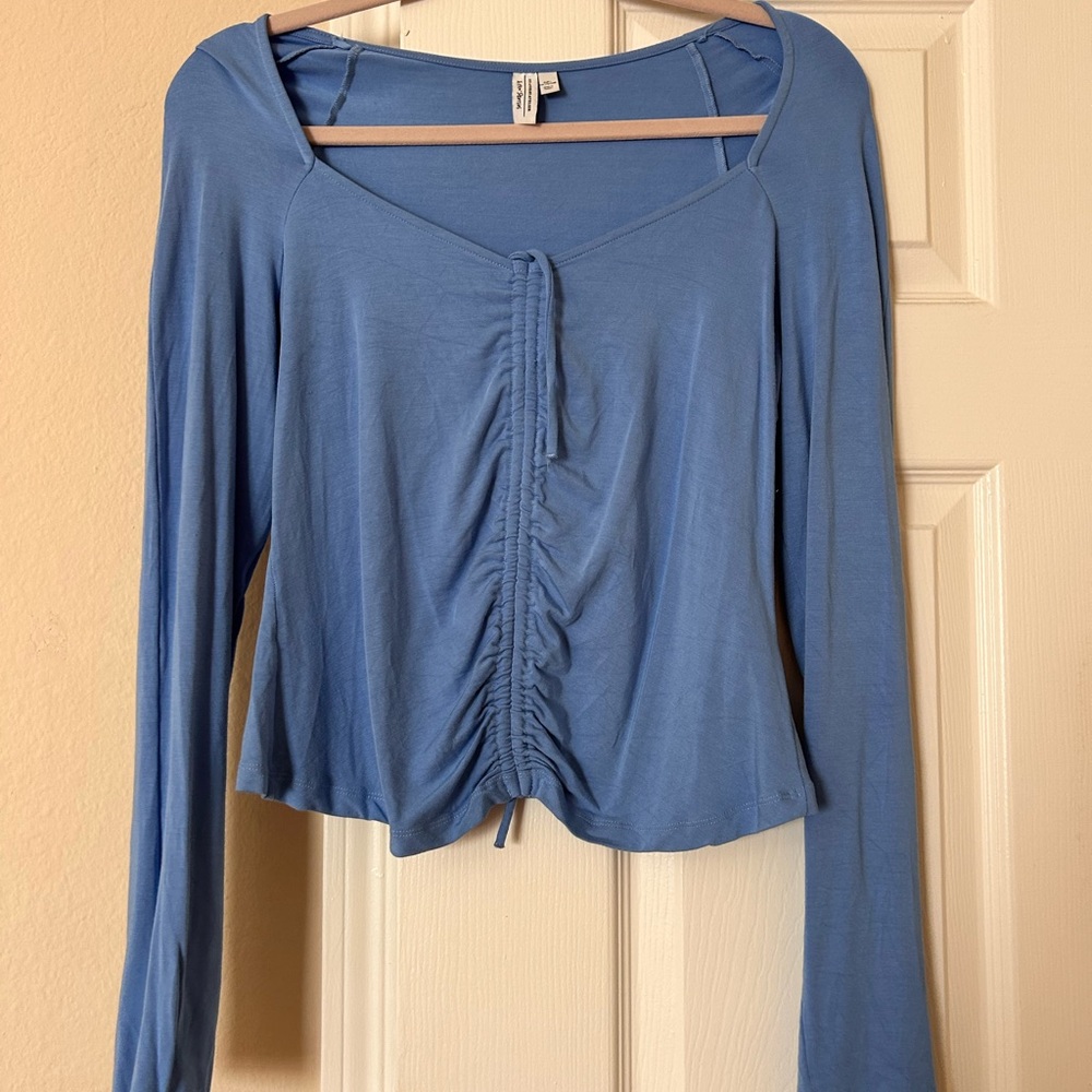 And other stories-  Blue Ruched Long Sleeve Top in Blue